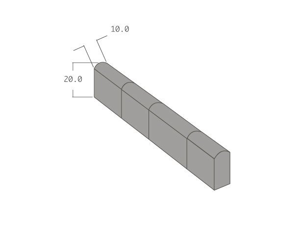 Rounded edging in natural stone - Technical plan