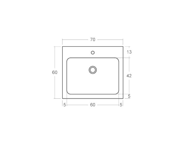 1 bowl limestone sink - Technical plan 70 cm