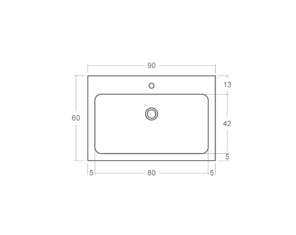 1 bowl limestone sink - Technical plan 90 cm
