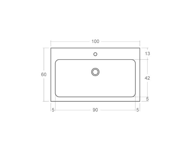 1 bowl limestone sink - Technical plan 100 cm