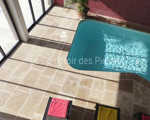 Natural limestone swimming pool edge copings - Lanvignes Golden Yellow. Thickness 3 cm