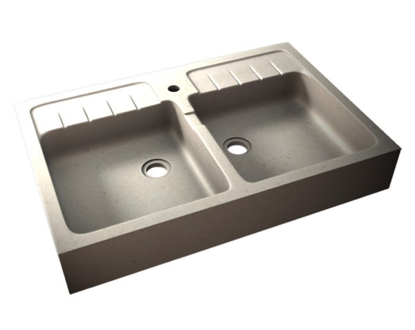 Sink with grooves - 2 bowls - Charmot Light Honed