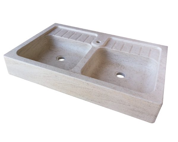 Sink 2 bowls Burgundy limestone - Charmot Light Honed