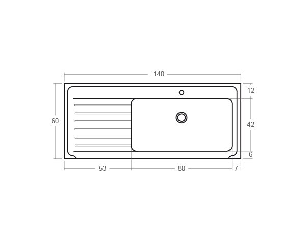 Stone sink 1 bowl - Technical plan 140 cm