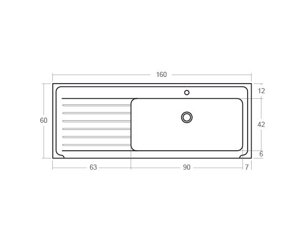 Stone sink 1 bowl - Technical plan 160 cm