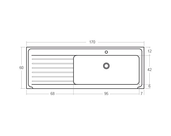 Stone sink 1 bowl - Technical plan 170 cm