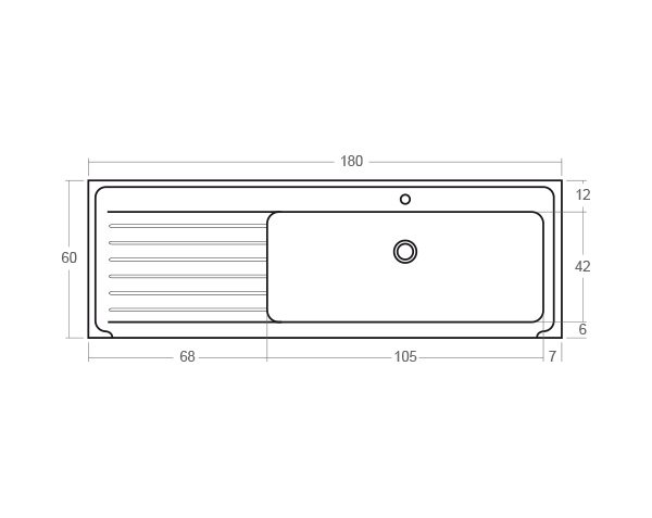 Stone sink 1 bowl - Technical plan 180 cm