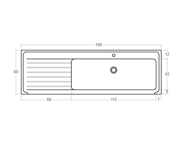 Stone sink 1 bowl - Technical plan 190 cm