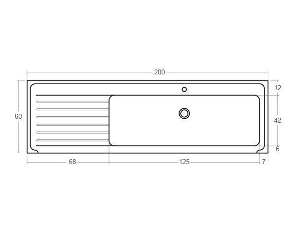 Stone sink 1 bowl - Technical plan 200 cm