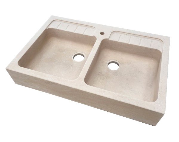 Sink with grooves - 2 bowls - Charmot Light Honed
