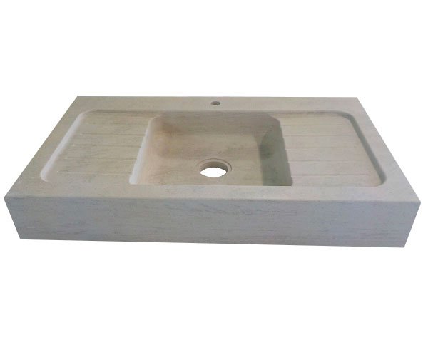 Natural Limestone Sink with Fluting and Drainer - Charmot Light Honed