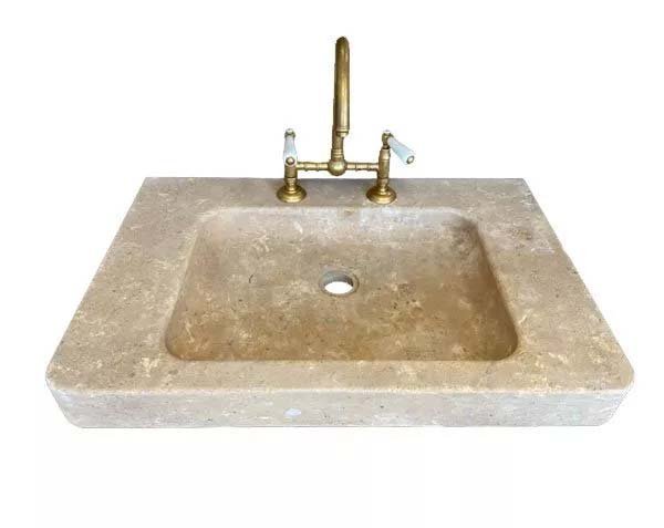 Sink with bridge faucet - Lanvignes Golden-Yellow Aged