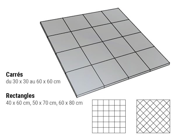 Tile layout with fixed formats in Burgundy limestone - Technical plan