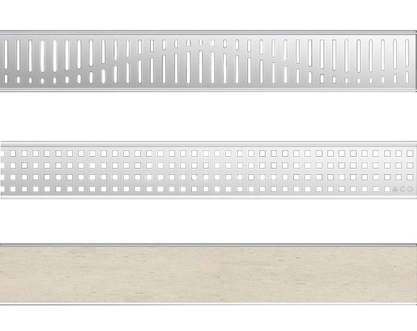 Grille Inox Design Wave, Square & A carreler - Réglette pour receveur à caniveau en pierre