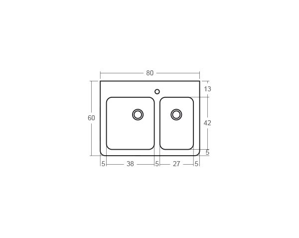 Solid limestone sink with 2 bowls - Technical plan 80 cm