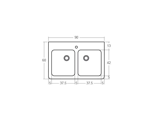 Solid limestone sink with 2 bowls - Technical plan 90 cm