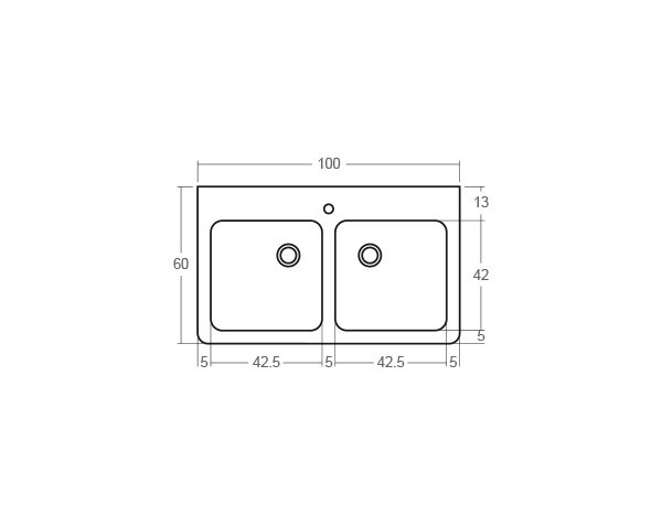 Evier en pierre massif 2 bacs - Schéma technique 100 cm