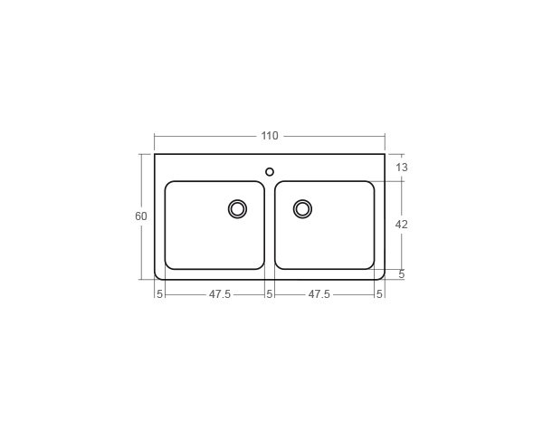 Solid limestone sink with 2 bowls - Technical plan 110 cm
