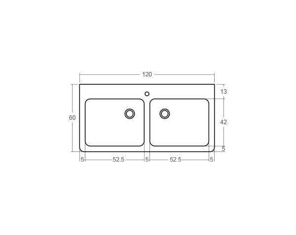Evier en pierre massif 2 bacs - Schéma technique 120 cm