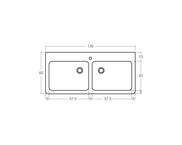 Solid limestone sink with 2 bowls - Technical plan 130 cm