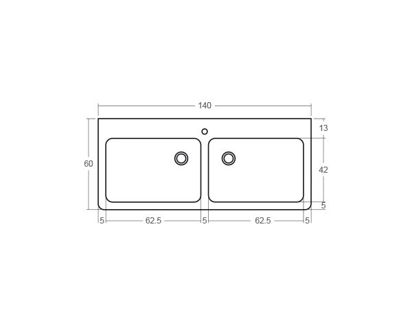 Solid limestone sink with 2 bowls - Technical plan 140 cm