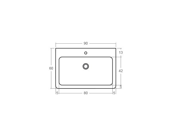 Evier 1 bac - Schéma technique 90 cm