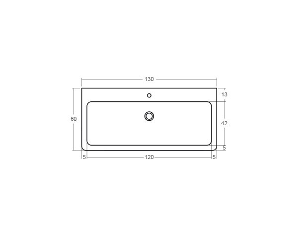 Evier 1 bac - Schéma technique 130 cm