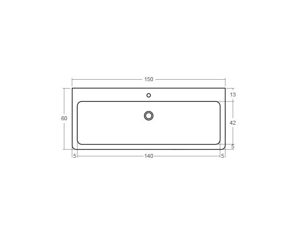 Sink Single bowl - Technical plan 150 cm