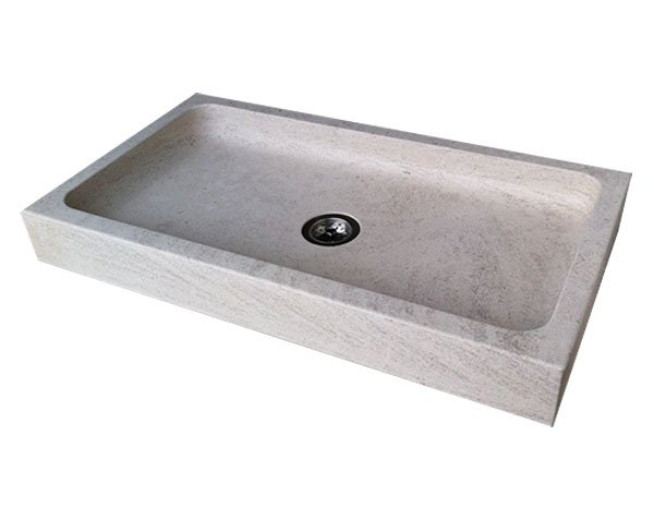 Freestanding Stone Basin in Burgundy Limestone - Charmot Light Honed Freestanding Stone Basin in Burgundy Limestone - Charmot Light Honed