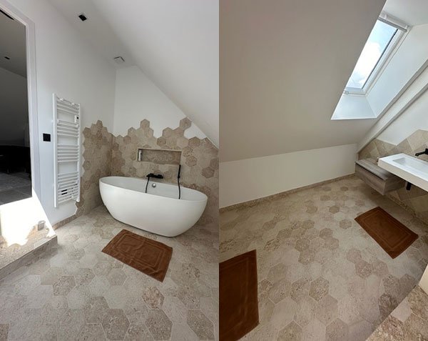 Hexagonal tomettes for bathroom - Ampilly Blended Brushed finish Hexagonal tomettes for bathroom - Ampilly Blended Brushed finish