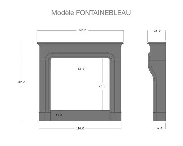 Cheminée FONTAINEBLEAU - Schéma technique 120 x 109 x 25