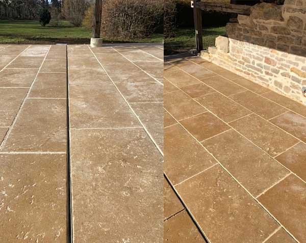 Outdoor floor in natural limestone - Lanvignes Golden-Yellow Antique, Widths of 40 cm x Random Lengths