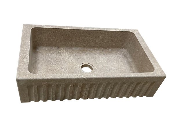 Stone sink with grooves and fluting on the front face - Lanvignes Doré-Jaune Aged