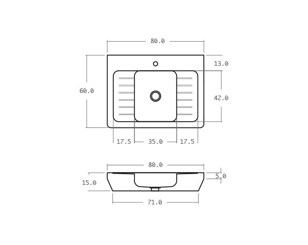 Evier en pierre extérieur - Schéma technique 80 cm