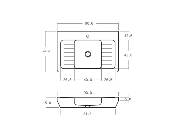 Outdoor limestone sink - Technical plan 90 cm