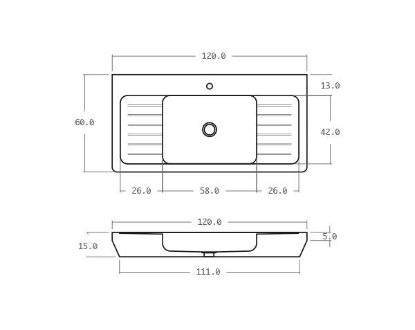 Evier en pierre extérieur - Schéma technique 120 cm