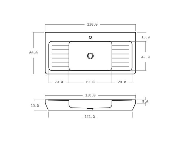 Evier en pierre extérieur - Schéma technique 130 cm