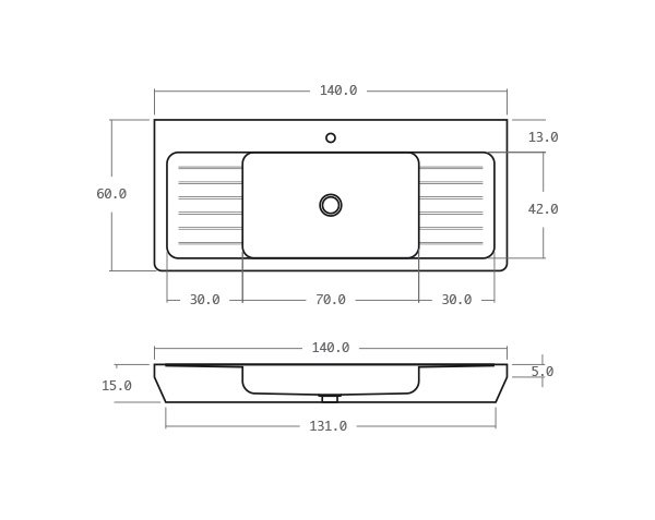 Evier en pierre extérieur - Schéma technique 140 cm
