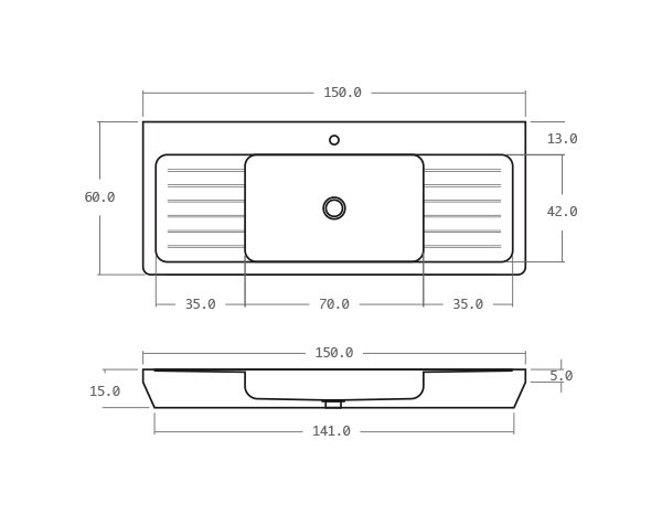 Evier en pierre extérieur - Schéma technique 150 cm