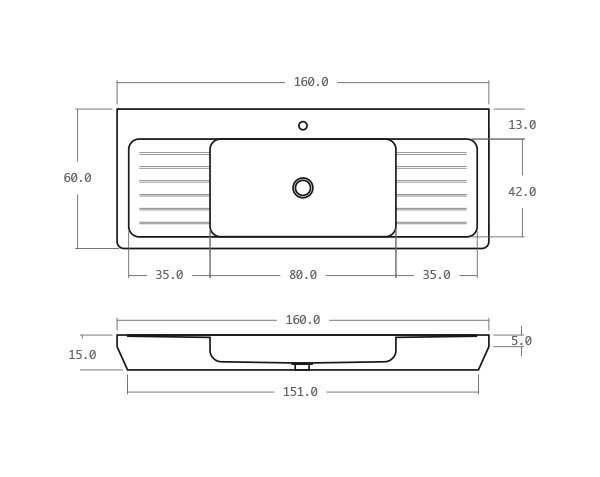 Outdoor limestone sink - Technical plan 160 cm