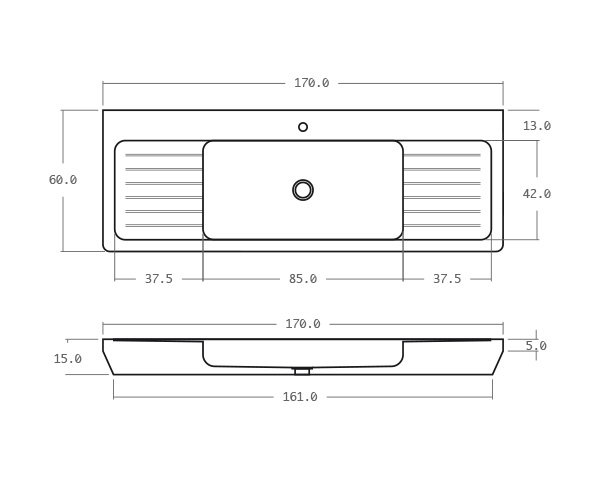 Evier en pierre extérieur - Schéma technique 170 cm