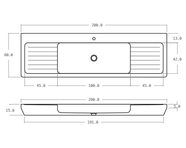Evier en pierre extérieur - Schéma technique 200 cm