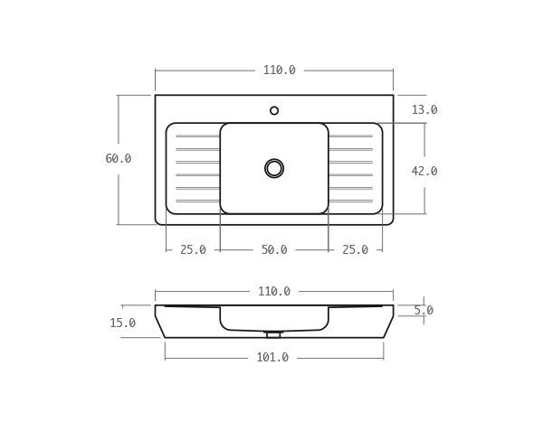 Outdoor limestone sink - Technical plan 110 cm