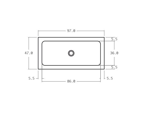 Office sink in stone - Technical plan 97 cm