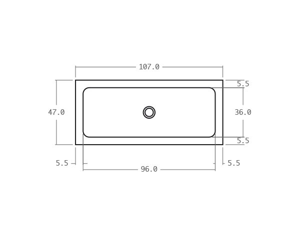 Office sink in stone - Technical plan 107 cm