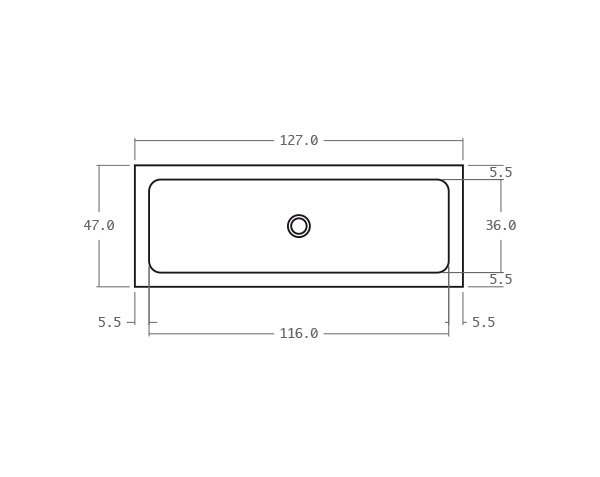 Office sink in stone - Technical plan 127 cm