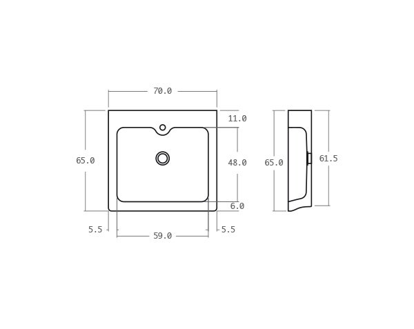 Limestone sink Kitchen - Technical plan 70 cm