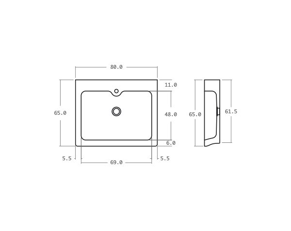 Limestone sink Kitchen - Technical plan 80 cm