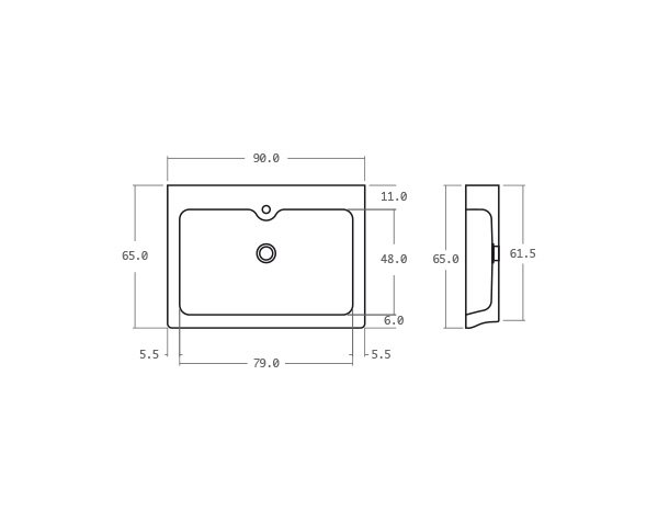 Limestone sink Kitchen - Technical plan 90 cm