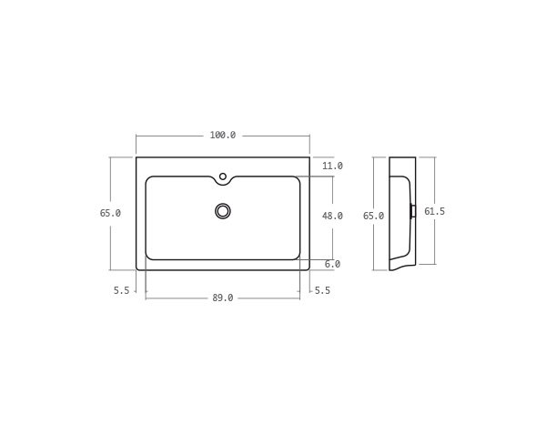 Limestone sink Kitchen - Technical plan 100 cm